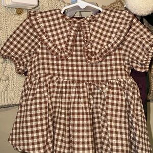 Rylee + Cru Brown and White Collared Checkered Dress